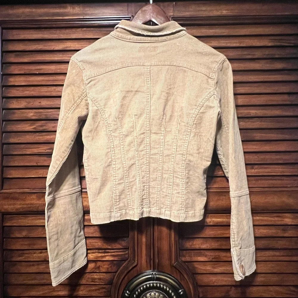 Tulle‎ Anthropologie Vintage Y2K Tan Corduroy Cropped Fitted Jacket Women Sz M
